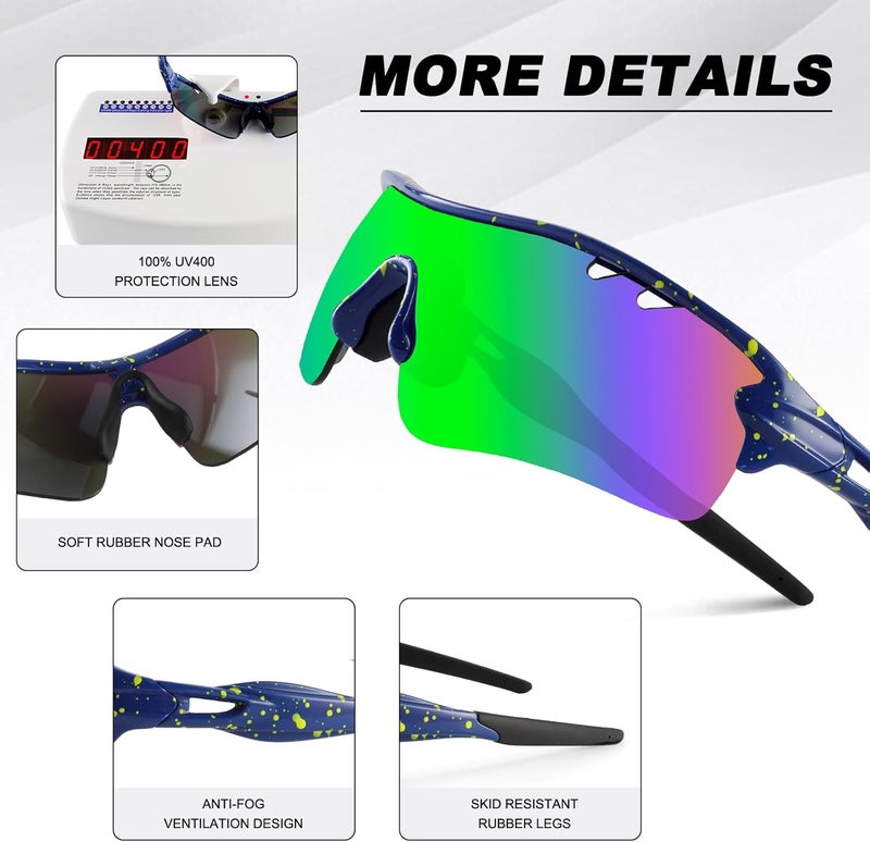 BangLong Polarized Sports Sunglasses Cycling Sun Glasses for Men Women with 5 Interchangeable Lenes for Running Baseball Golf - Image 4